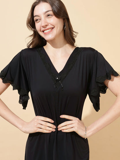 Black modal designer soft summer nightwear for women