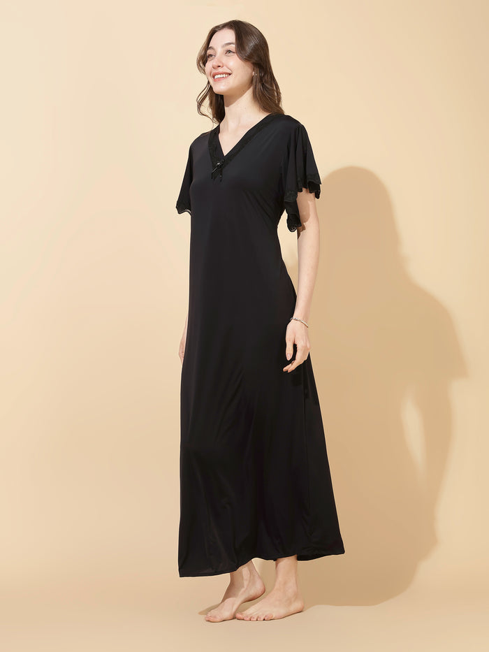 Black modal designer soft summer nightwear for women