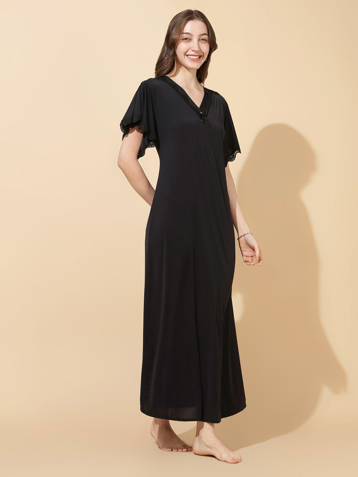 Black modal designer soft summer nightwear for women
