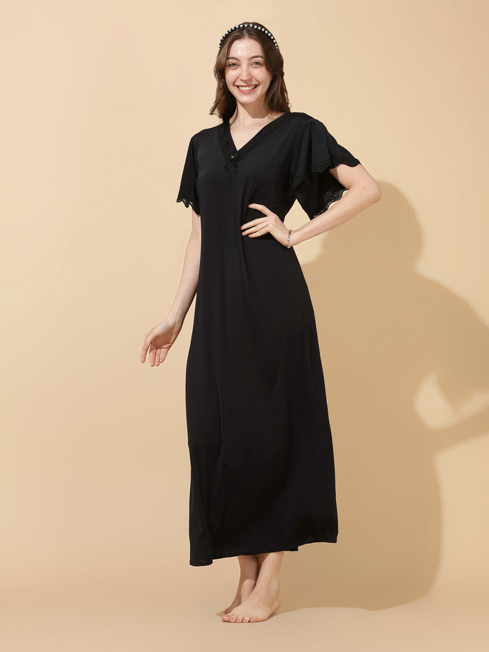 Black modal designer soft summer nightwear for women