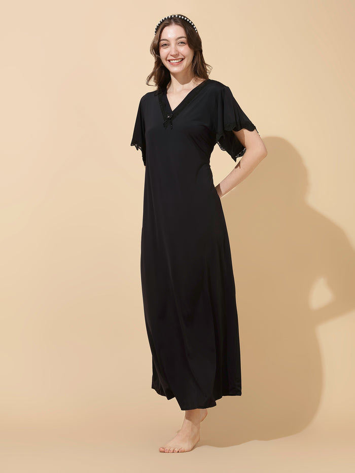 Black modal designer soft summer nightwear for women