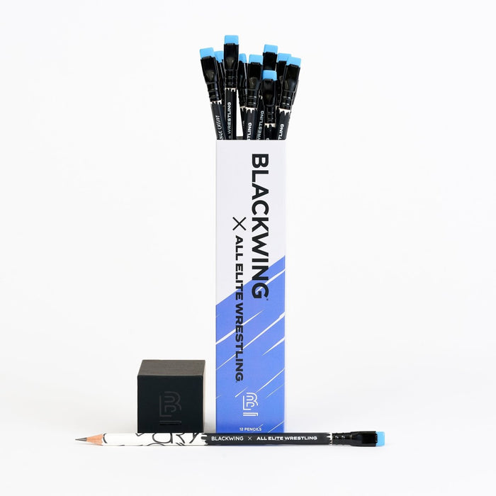 Blackwing x AEW Pencils inside of the packaging with the lid off