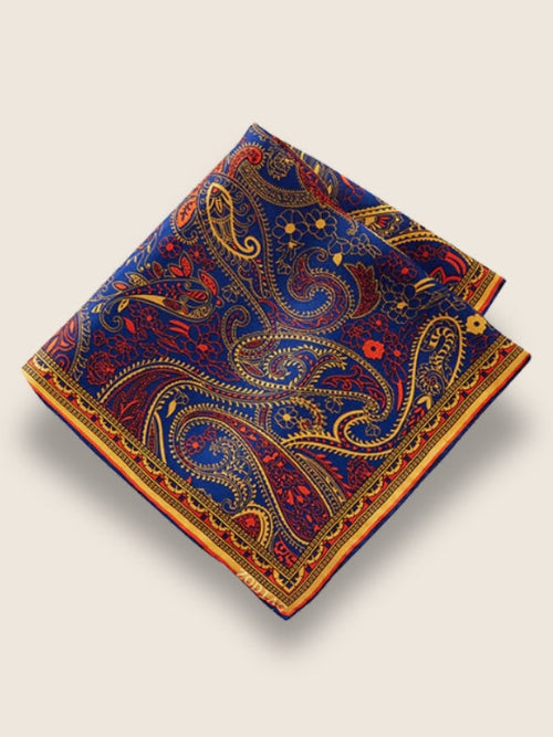 Blue Paisley Silk Pocket Square