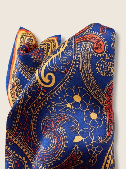 Blue Paisley Silk Pocket Square