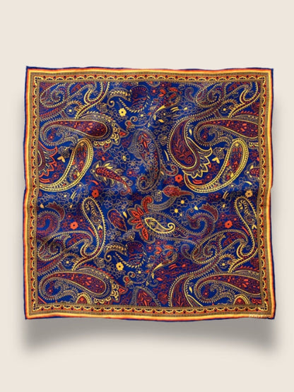 Blue Paisley Silk Pocket Square