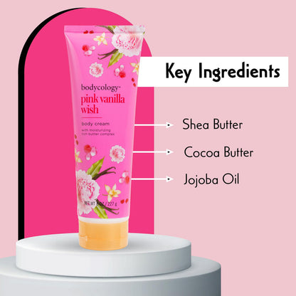 Bodycology Shea Butter Body Cream Pink Vanilla Wish 227g كريم الجسم بزبدة الشيا من بودي كولوجي برائحة الفانيليا الوردية - Princess Cosmetics Qatar