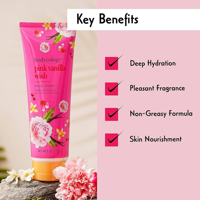 Bodycology Shea Butter Body Cream Pink Vanilla Wish 227g كريم الجسم بزبدة الشيا من بودي كولوجي برائحة الفانيليا الوردية - Princess Cosmetics Qatar