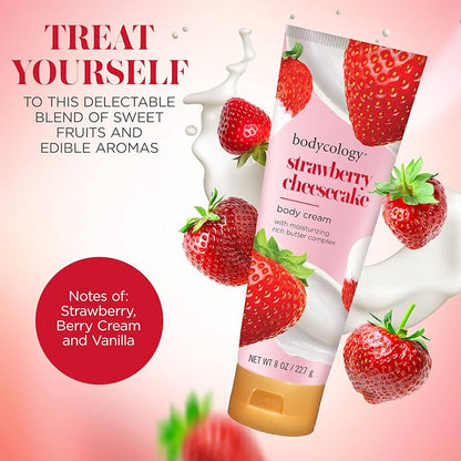 Bodycology Shea Butter Body Cream Strawberry Cheesecake 227g كريم الجسم بزبدة الشيا من بودي كولوجي بنكهة تشيز كيك الفراولة - Princess Cosmetics Qatar