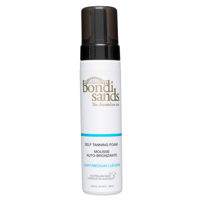 Bondi Sands Self Tanning Foam in three shades, smooth application, with a natural bronze finish, for a flawless glow.