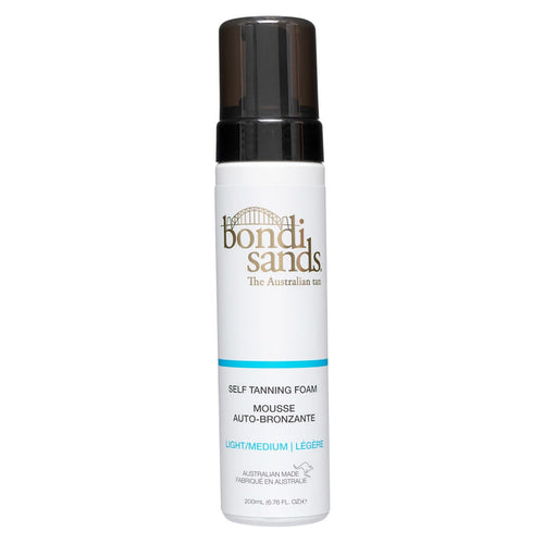 Bondi Sands Self Tanning Foam in three shades, smooth application, with a natural bronze finish, for a flawless glow.