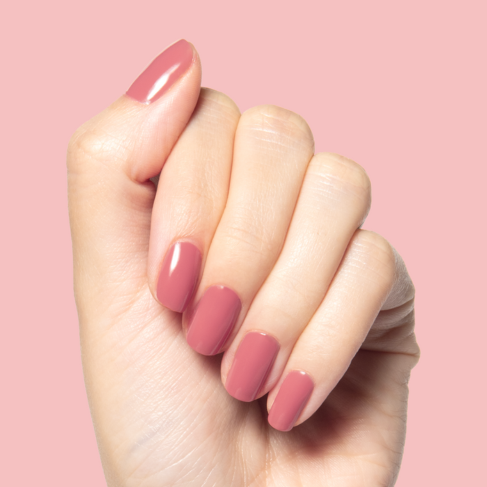Boysenberry Glass gel polish on short nails showing a sheer berry jelly manicure by Olive and June