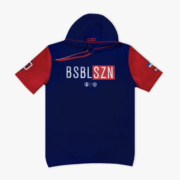 Navy BSBL-SZN Dominican Republic short sleeve hoodie — front view