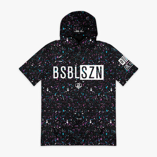 Blue BSBL-SZN Galaxy short sleeve hoodie — front view