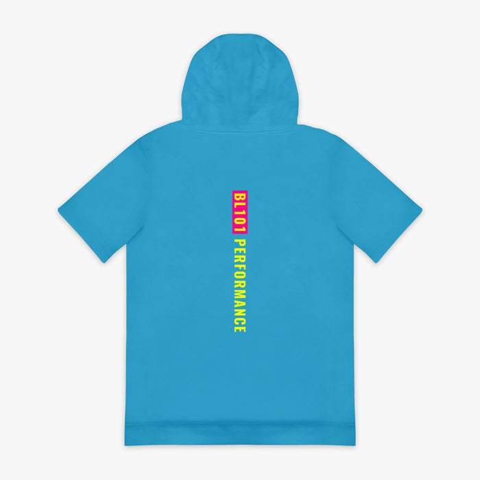 Pink BSBL-SZN Highlighter Blue short sleeve hoodie — back view