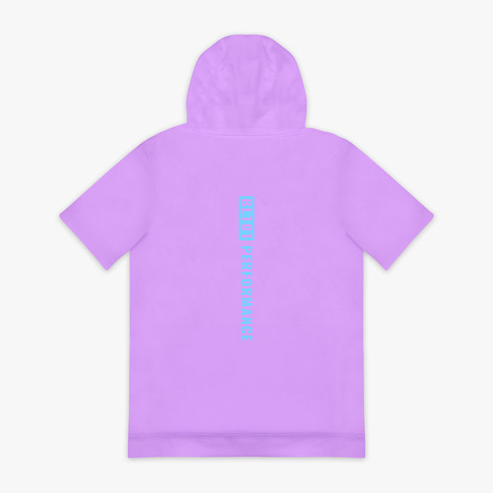 Lavender and light blue BSBL-SZN short sleeve hoodie — back view