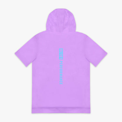 Lavender and light blue BSBL-SZN short sleeve hoodie — back view