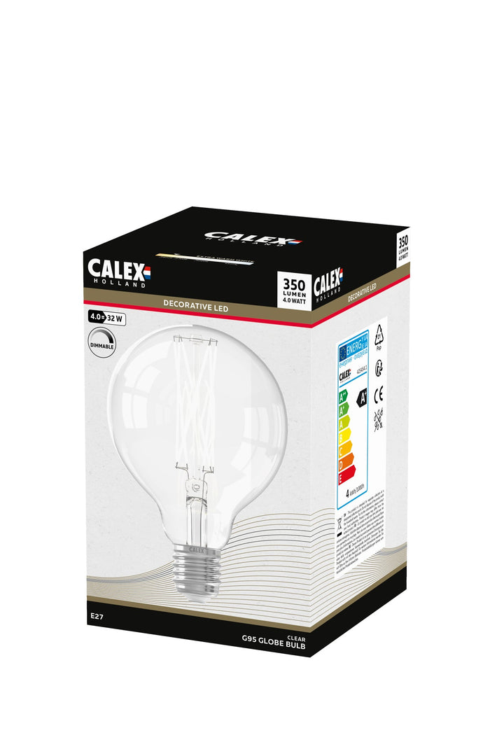 Calex Filament LED Lamp - E27 - G95 - Clear - 4W - Dimmable