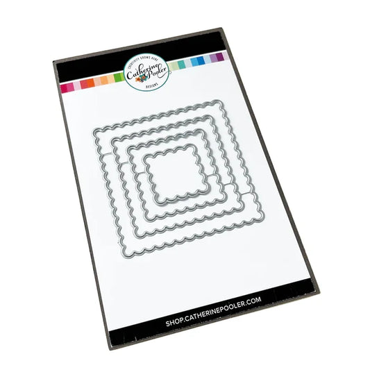 Catherine Pooler - Dies - Scallop Square. You are going to love the Scallop Square Dies. This set of four nested dies gives you lots of sizes and versatility for cutting decorative square layers for your cards or scrapbook spreads. Available at Embellish Away located in Bowmanville Ontario Canada.