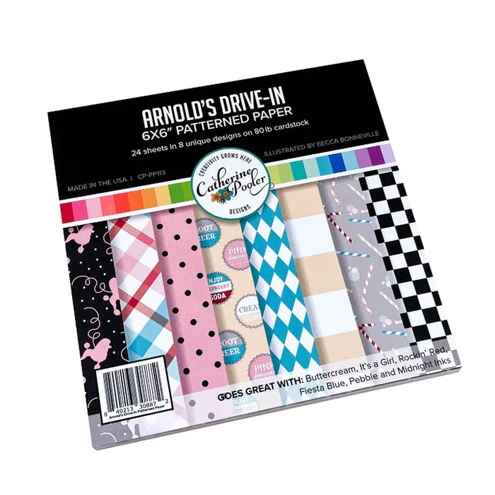 Catherine Pooler - Patterned Paper - Arnold's Drive-In. It's going to be "happy days" for your craft projects with the Arnold's Drive-In Patterned Paper Pack. Available at Embellish Away located in Bowmanville Ontario Canada.