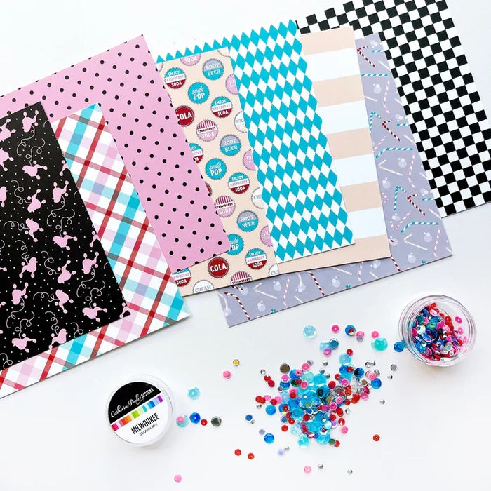 Catherine Pooler - Patterned Paper - Arnold's Drive-In. It's going to be "happy days" for your craft projects with the Arnold's Drive-In Patterned Paper Pack. Available at Embellish Away located in Bowmanville Ontario Canada.