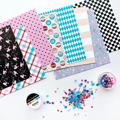 Catherine Pooler - Patterned Paper - Arnold's Drive-In. It's going to be "happy days" for your craft projects with the Arnold's Drive-In Patterned Paper Pack. Available at Embellish Away located in Bowmanville Ontario Canada.