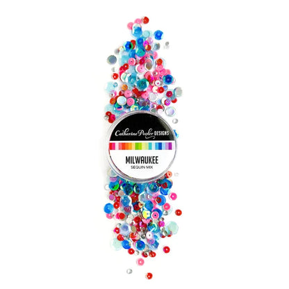 Catherine Pooler - Sequin Mix - Milwaukee. Teal, red and pink with loads of sparkle and mirror pops...the Milwaukee Sequin Mix is ready to make "happy days"! Available at Embellish Away located in Bowmanville Ontario Canada.