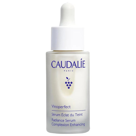 Caudalie Vinoperfect Radiance Serum 30ml bottle, new in box, with sleek design and clear labeling for brightening skincare.