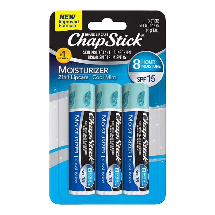 ChapStick Moisturizer 2 In 1 Lip Care Stick Cool Mint 3ct 0.15oz/ 4g