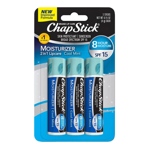 ChapStick Moisturizer 2 In 1 Lip Care Stick Cool Mint 3ct 0.15oz/ 4g