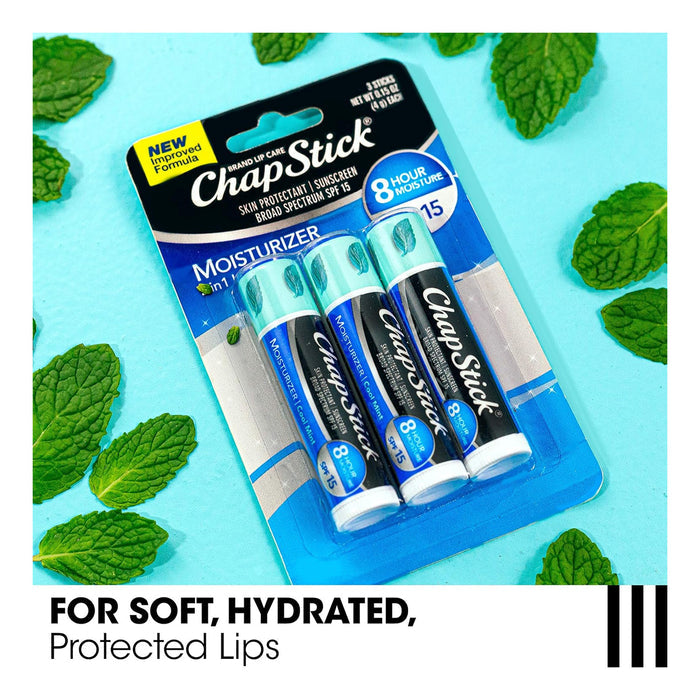 ChapStick Moisturizer 2 In 1 Lip Care Stick Cool Mint 3ct 0.15oz/ 4g