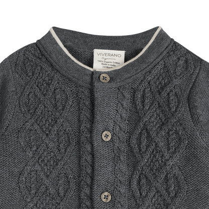 Organic Cotton Charles Classic Cable Knit Baby Cardigan, Detail