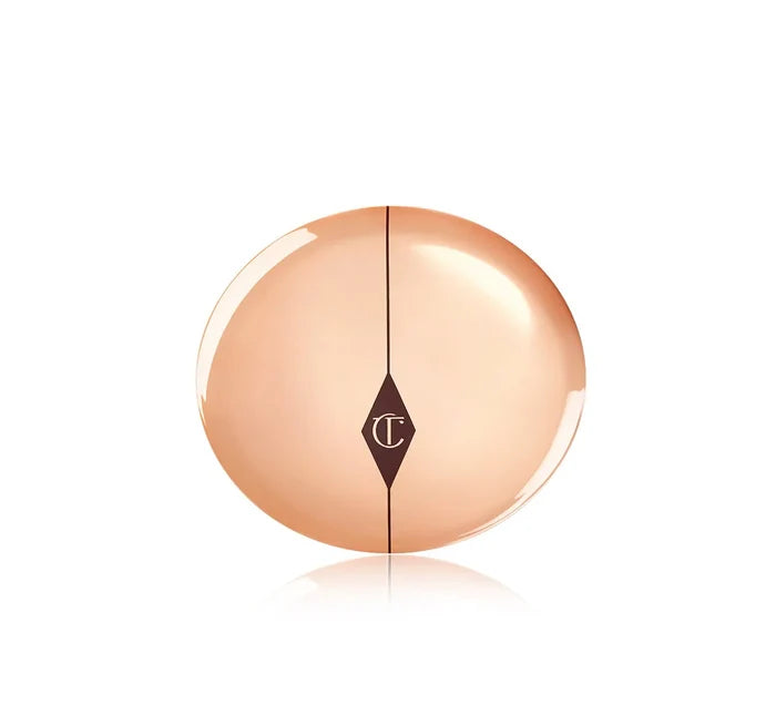 Charlotte Tilbury Airbrush Flawless Finish Setting Powder in 3 Tan, new in box, showing the compact with pressed powder.
