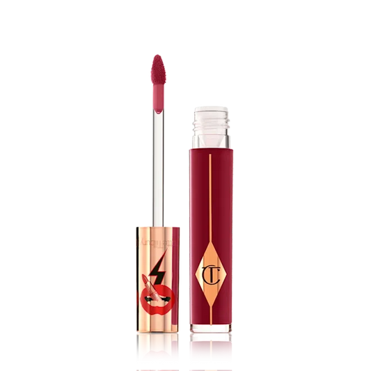 Charlotte Tilbury Latex Love Video Vixen beauty product in packaging, showcasing the sleek, fashionable design of the lid-off packshot.