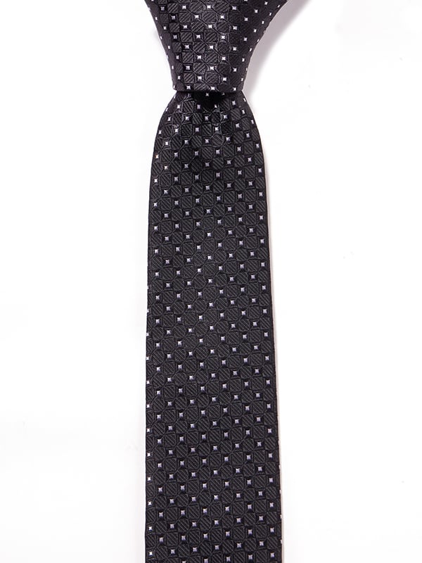 Checks Black & White Polyester Skinny Tie