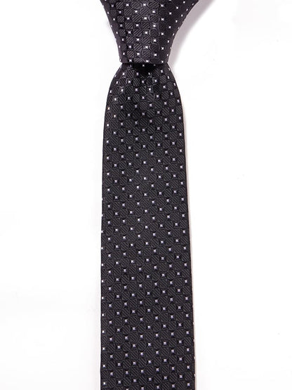 Checks Black & White Polyester Skinny Tie