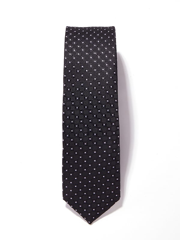 Checks Black & White Polyester Skinny Tie