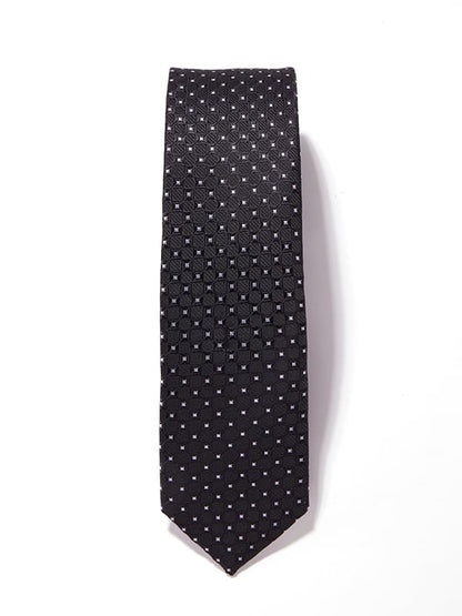 Checks Black & White Polyester Skinny Tie