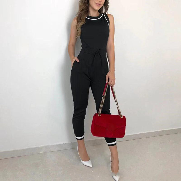 Chic Black & White Sleeveless Jumpsuit