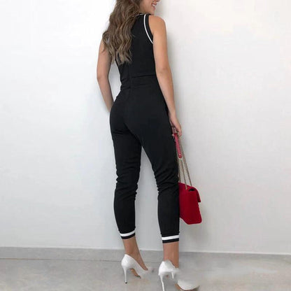 Chic Black & White Sleeveless Jumpsuit