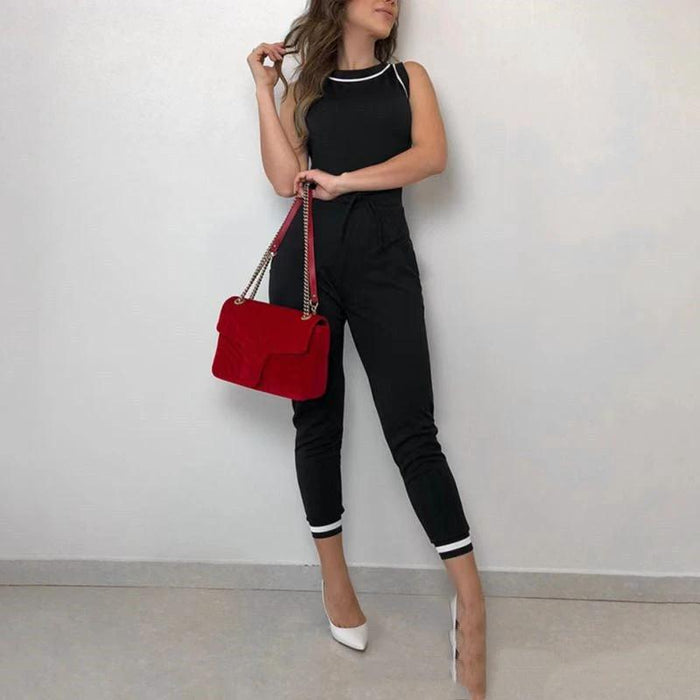 Chic Black & White Sleeveless Jumpsuit