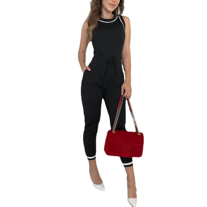 Chic Black & White Sleeveless Jumpsuit