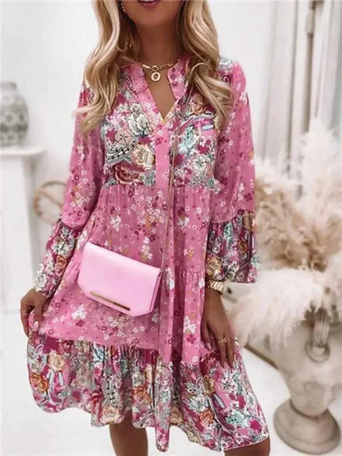 Chic Pleated Long Sleeve Dress