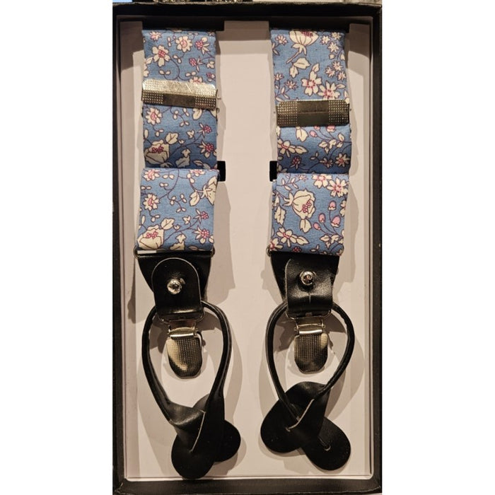 Classic Cotton 6 Button /Clips Suspender Braces With Black Leather Ends