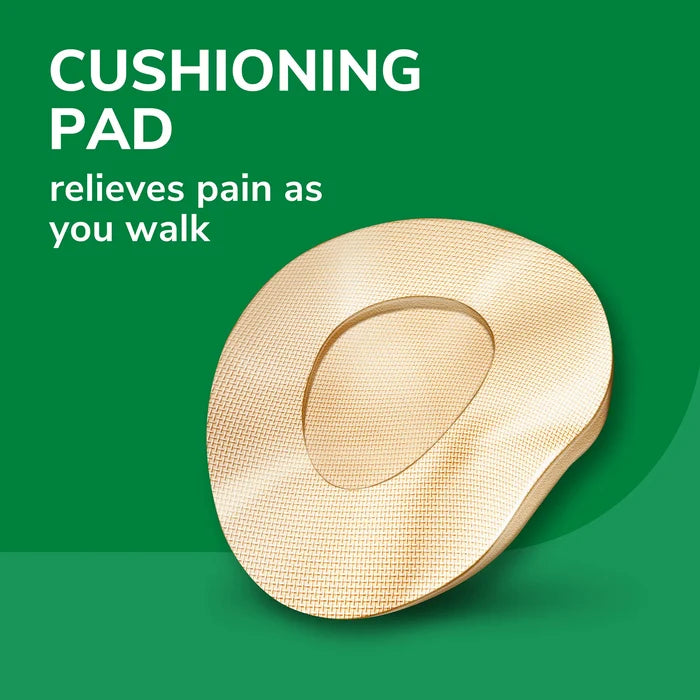 Cushioning pad detail for plantar wart remover shown as a beige round disc