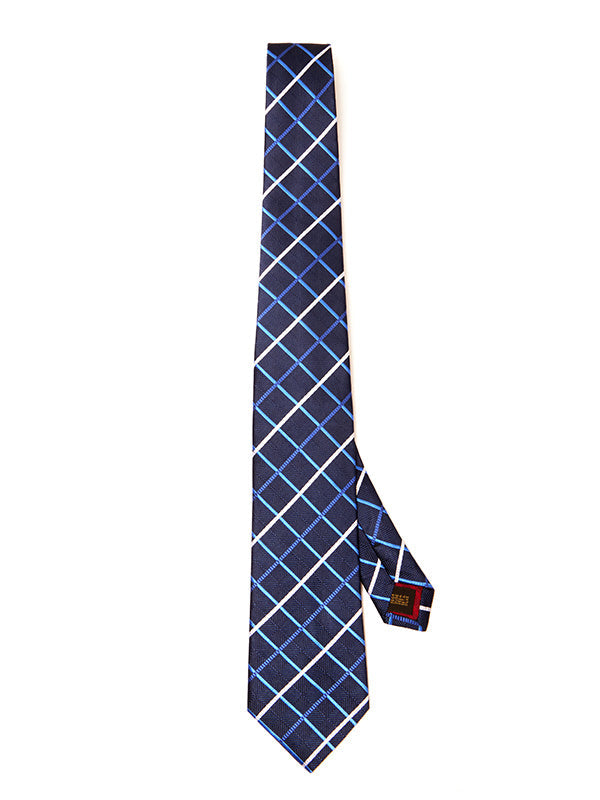 Como Checks Navy Silk Tie