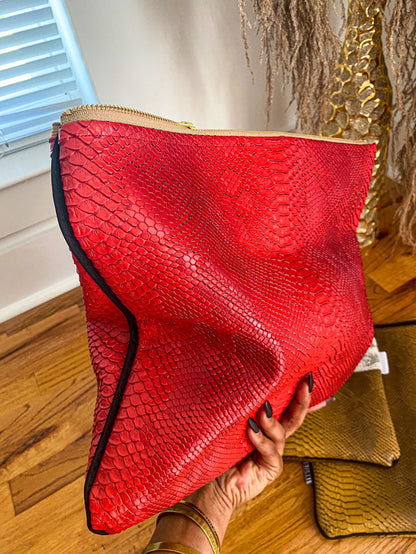 Cranberry Snakeskin Clutch Foldover  image 0