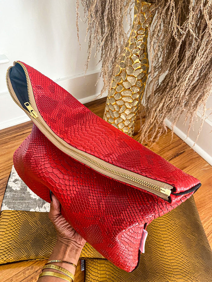 Cranberry Snakeskin Clutch Foldover  image 1