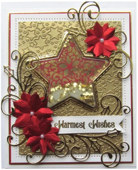 Creative Expressions - Dies - Festive Collection - Poinsettia Star. Craft Dies by Sue Wilson are an elegant collection of high quality steel designs designed to co-ordinate with each other. Size approx. 4.5" x 4.5". Available at Embellish Away located in Bowmanville Ontario Canada. Card by brand ambassador.