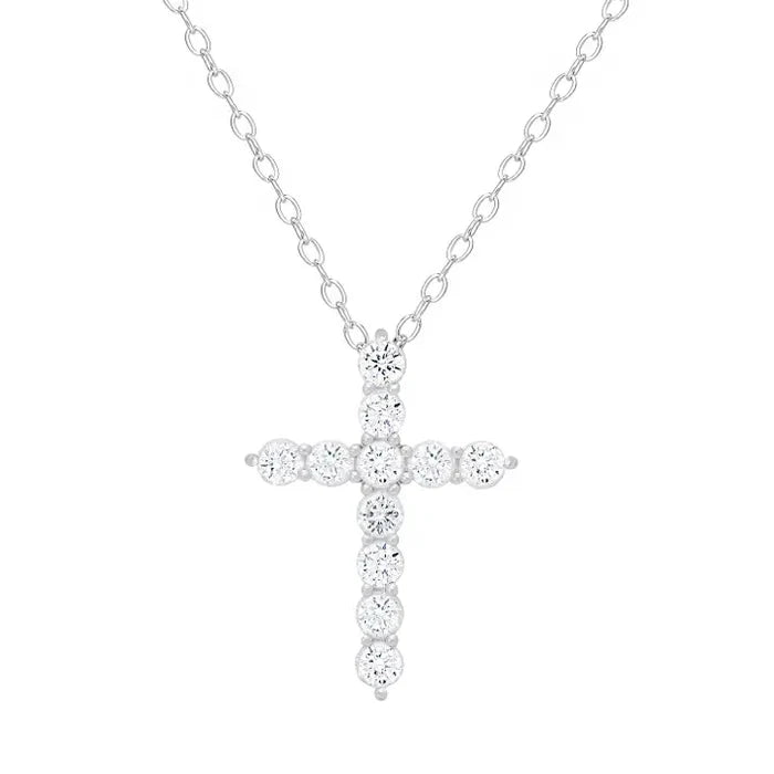 CZ Cross Necklace in Sterling Silver