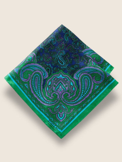 Dark Green Paisley Silk Pocket Square